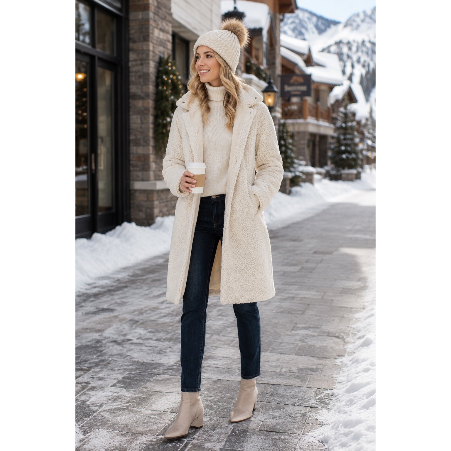 Donna Karan New York Cream Teddy Sherpa Quilted Reversible Coat Xs
